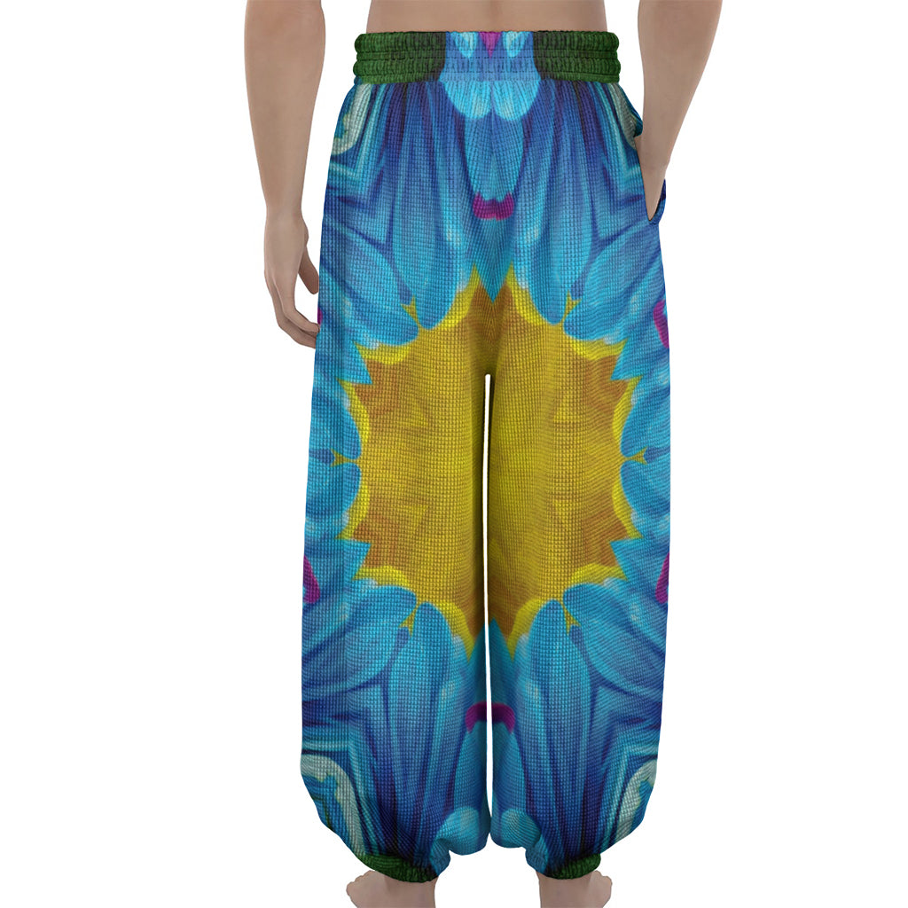 Blue And Pink Flowers Kaleidoscope Print Lantern Pants