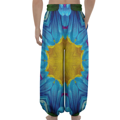 Blue And Pink Flowers Kaleidoscope Print Lantern Pants