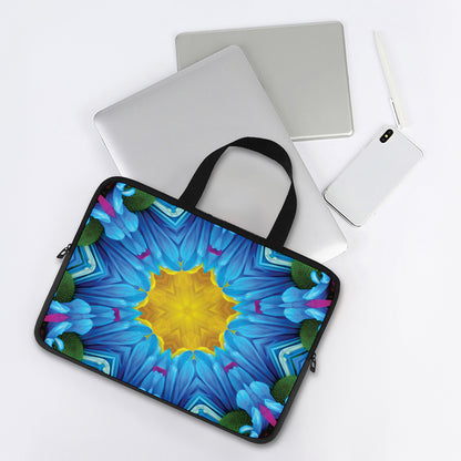 Blue And Pink Flowers Kaleidoscope Print Laptop Sleeve With Handle
