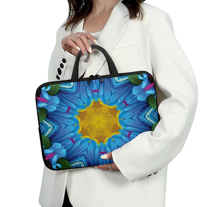 Blue And Pink Flowers Kaleidoscope Print Laptop Sleeve With Handle