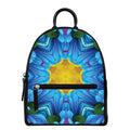 Blue And Pink Flowers Kaleidoscope Print Leather Backpack