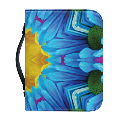 Blue And Pink Flowers Kaleidoscope Print Leather Bible Cover