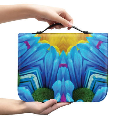 Blue And Pink Flowers Kaleidoscope Print Leather Bible Cover