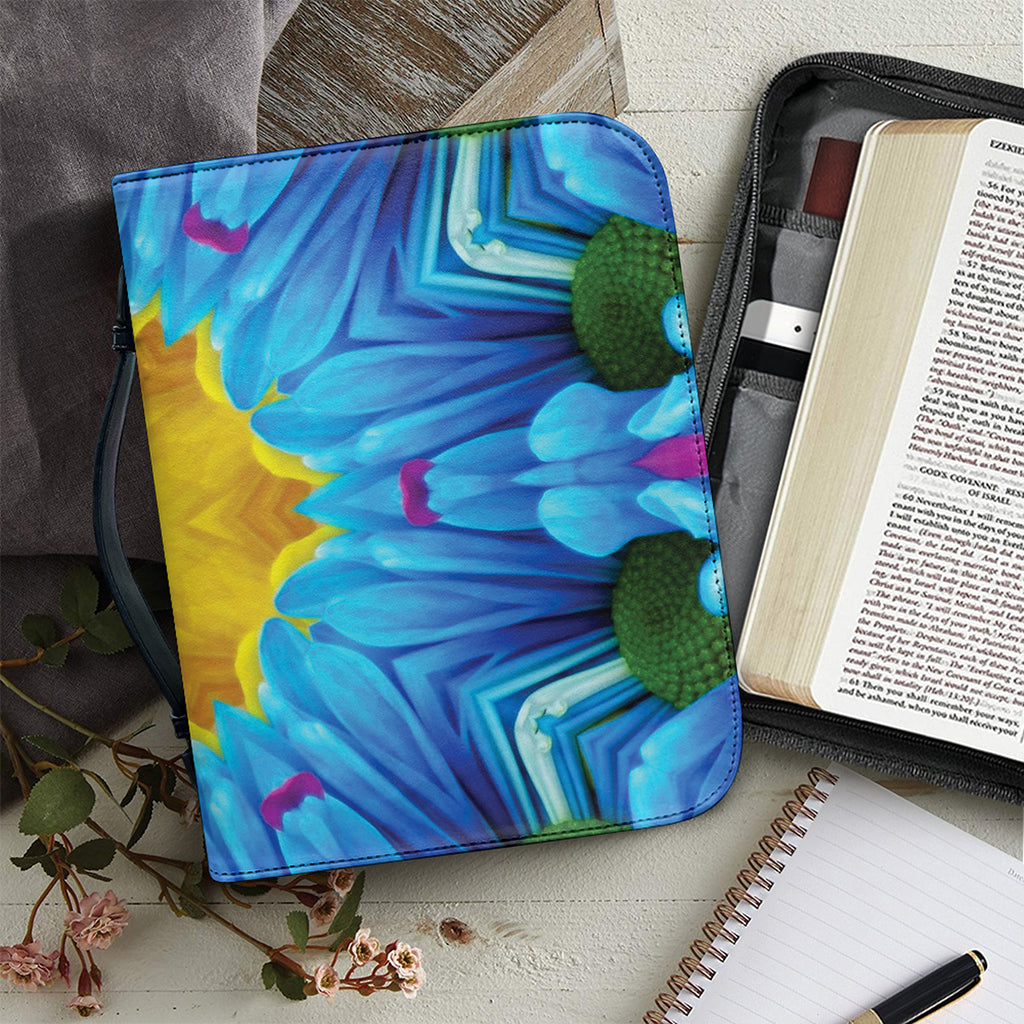 Blue And Pink Flowers Kaleidoscope Print Leather Bible Cover
