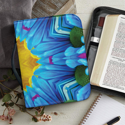 Blue And Pink Flowers Kaleidoscope Print Leather Bible Cover