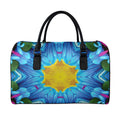 Blue And Pink Flowers Kaleidoscope Print Leather Duffel Bag
