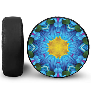 Blue And Pink Flowers Kaleidoscope Print Leather Spare Tire Cover