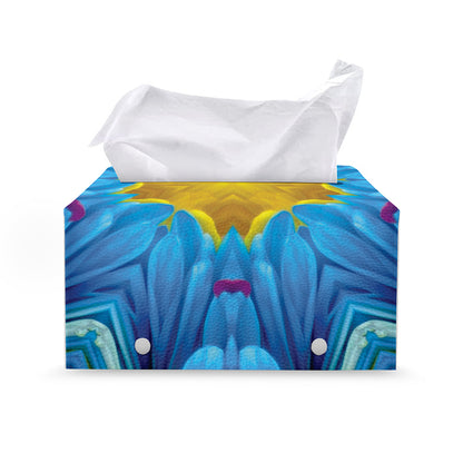 Blue And Pink Flowers Kaleidoscope Print Leather Tissue Box Cover