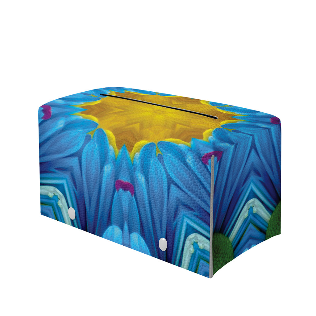 Blue And Pink Flowers Kaleidoscope Print Leather Tissue Box Cover