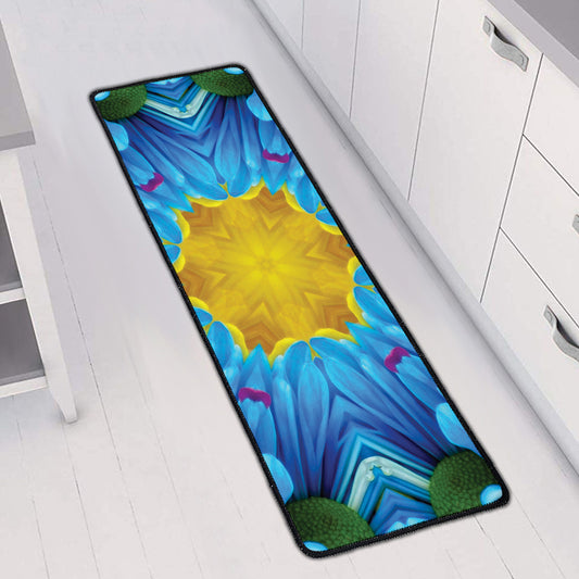 Blue And Pink Flowers Kaleidoscope Print Long Kitchen Mat