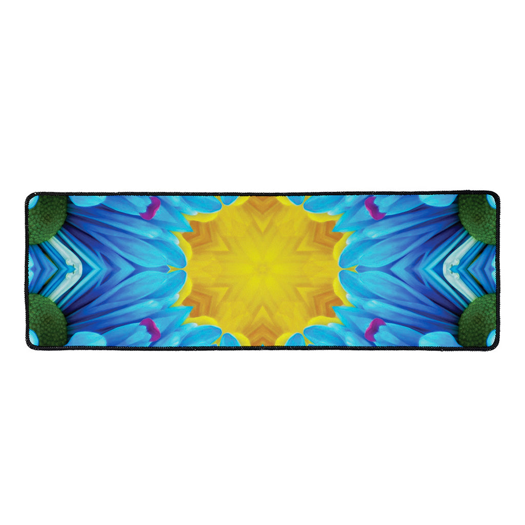 Blue And Pink Flowers Kaleidoscope Print Long Kitchen Mat