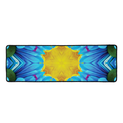 Blue And Pink Flowers Kaleidoscope Print Long Kitchen Mat