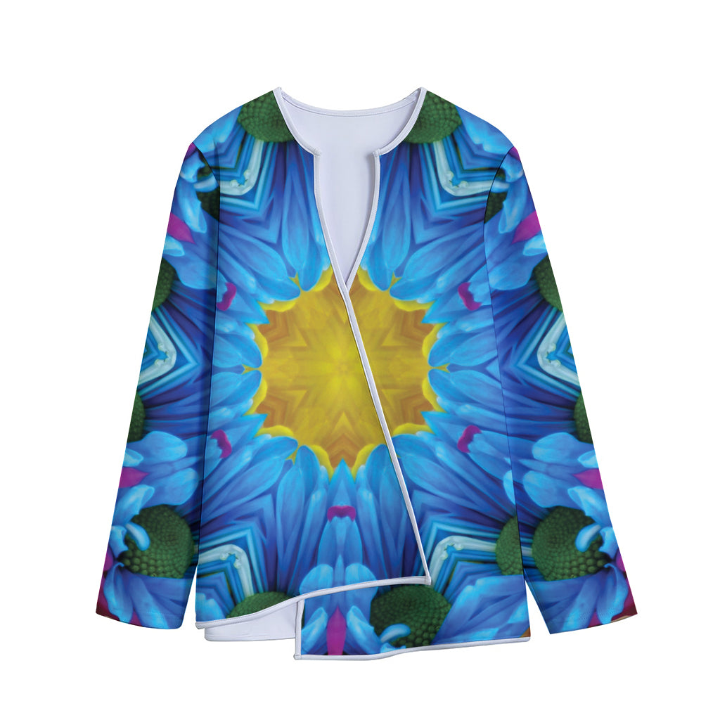 Blue And Pink Flowers Kaleidoscope Print Long Sleeve Short Coat