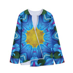 Blue And Pink Flowers Kaleidoscope Print Long Sleeve Short Coat