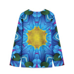 Blue And Pink Flowers Kaleidoscope Print Long Sleeve Short Coat
