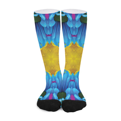 Blue And Pink Flowers Kaleidoscope Print Long Socks