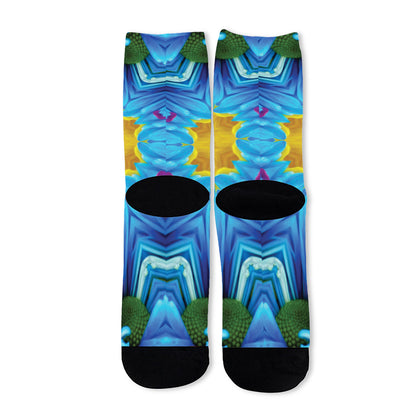 Blue And Pink Flowers Kaleidoscope Print Long Socks