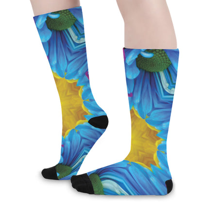 Blue And Pink Flowers Kaleidoscope Print Long Socks