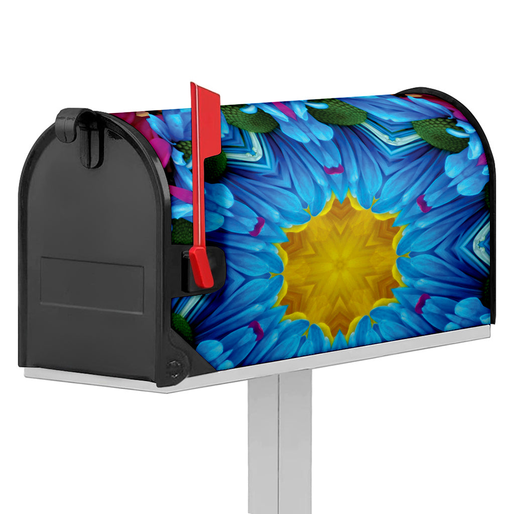 Blue And Pink Flowers Kaleidoscope Print Mailbox Cover