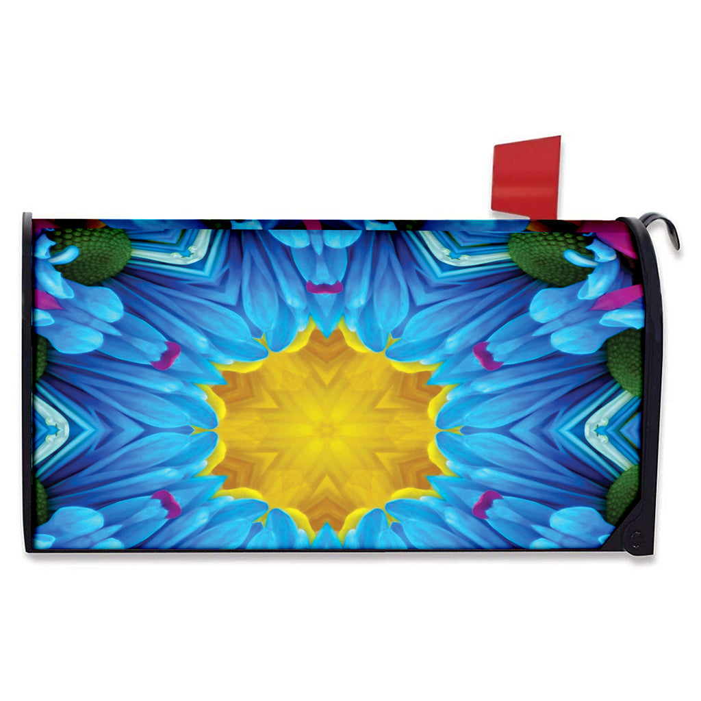 Blue And Pink Flowers Kaleidoscope Print Mailbox Cover