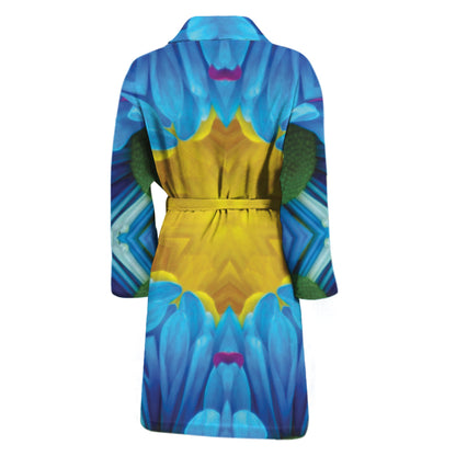 Blue And Pink Flowers Kaleidoscope Print Men's Bathrobe