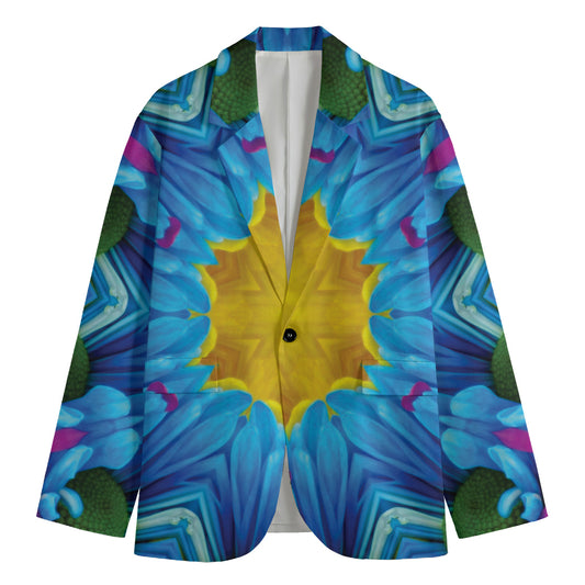 Blue And Pink Flowers Kaleidoscope Print Men's Blazer