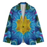Blue And Pink Flowers Kaleidoscope Print Men's Blazer