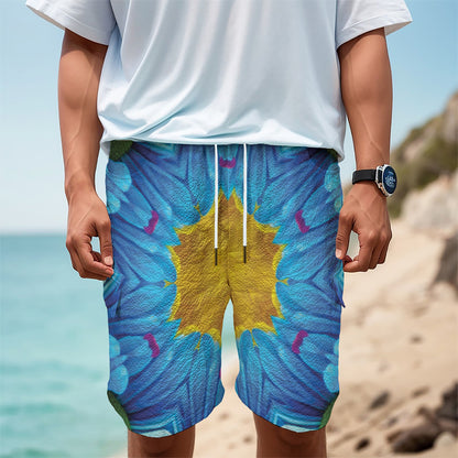 Blue And Pink Flowers Kaleidoscope Print Men's Cargo Shorts