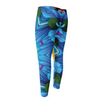 Blue And Pink Flowers Kaleidoscope Print Men's Compression Pants