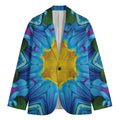Blue And Pink Flowers Kaleidoscope Print Men's Cotton Blazer