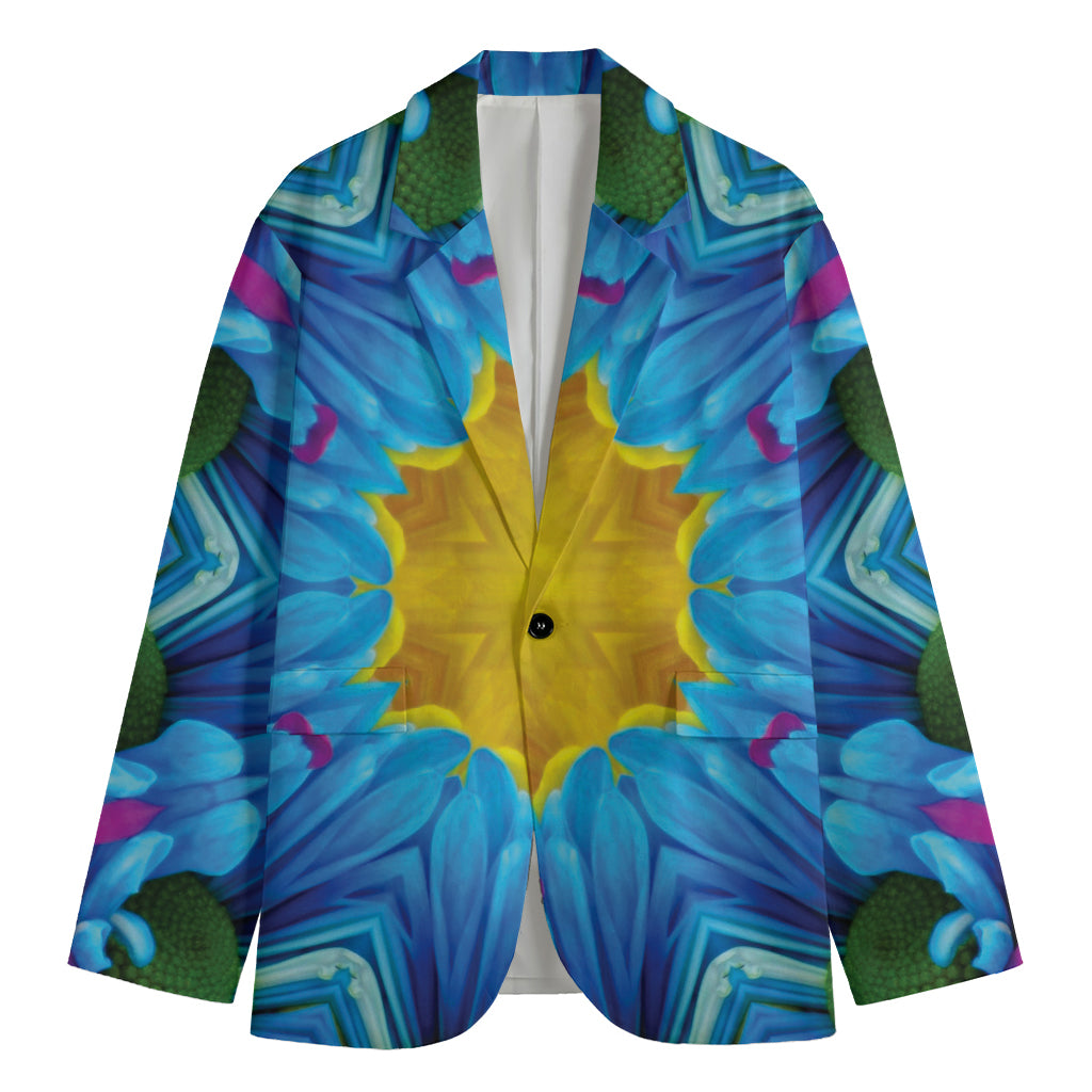 Blue And Pink Flowers Kaleidoscope Print Men's Cotton Blazer