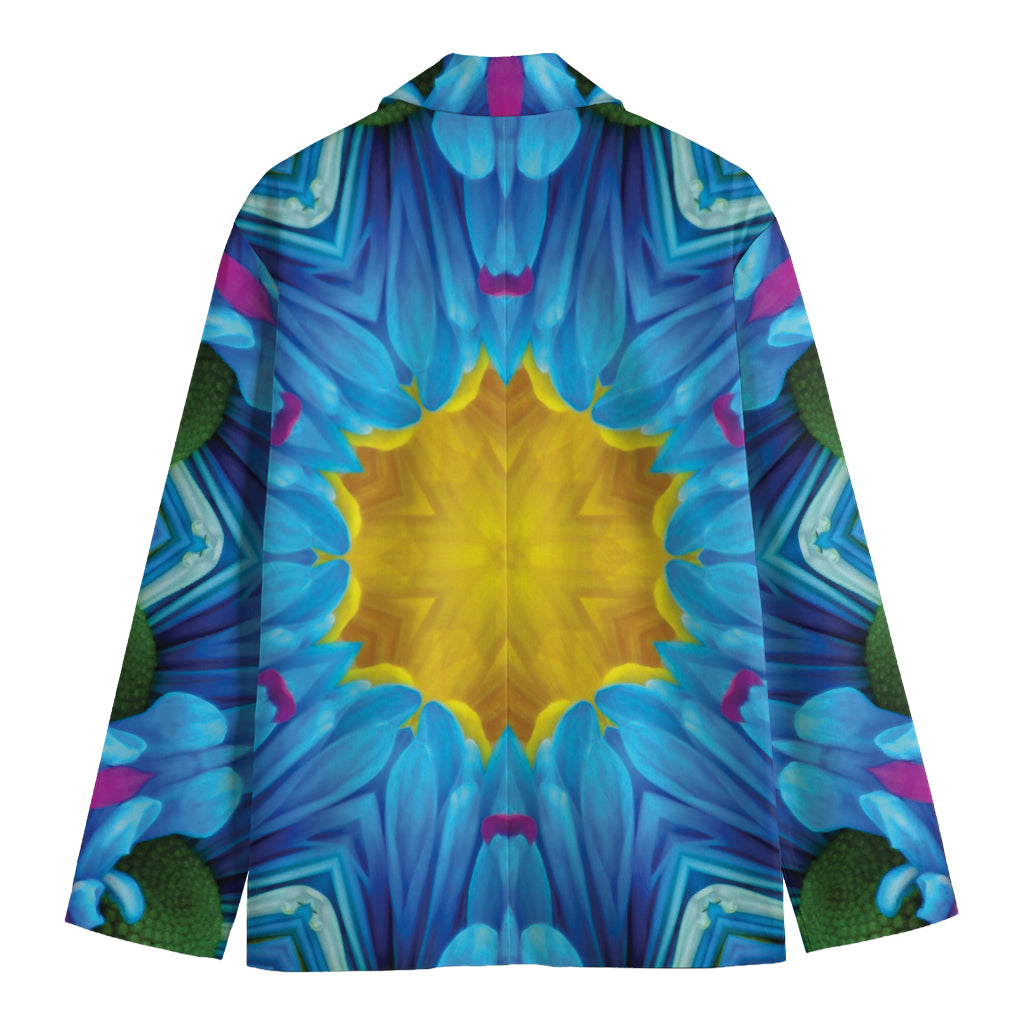 Blue And Pink Flowers Kaleidoscope Print Men's Cotton Blazer