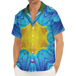 Blue And Pink Flowers Kaleidoscope Print Men's Deep V-Neck Shirt