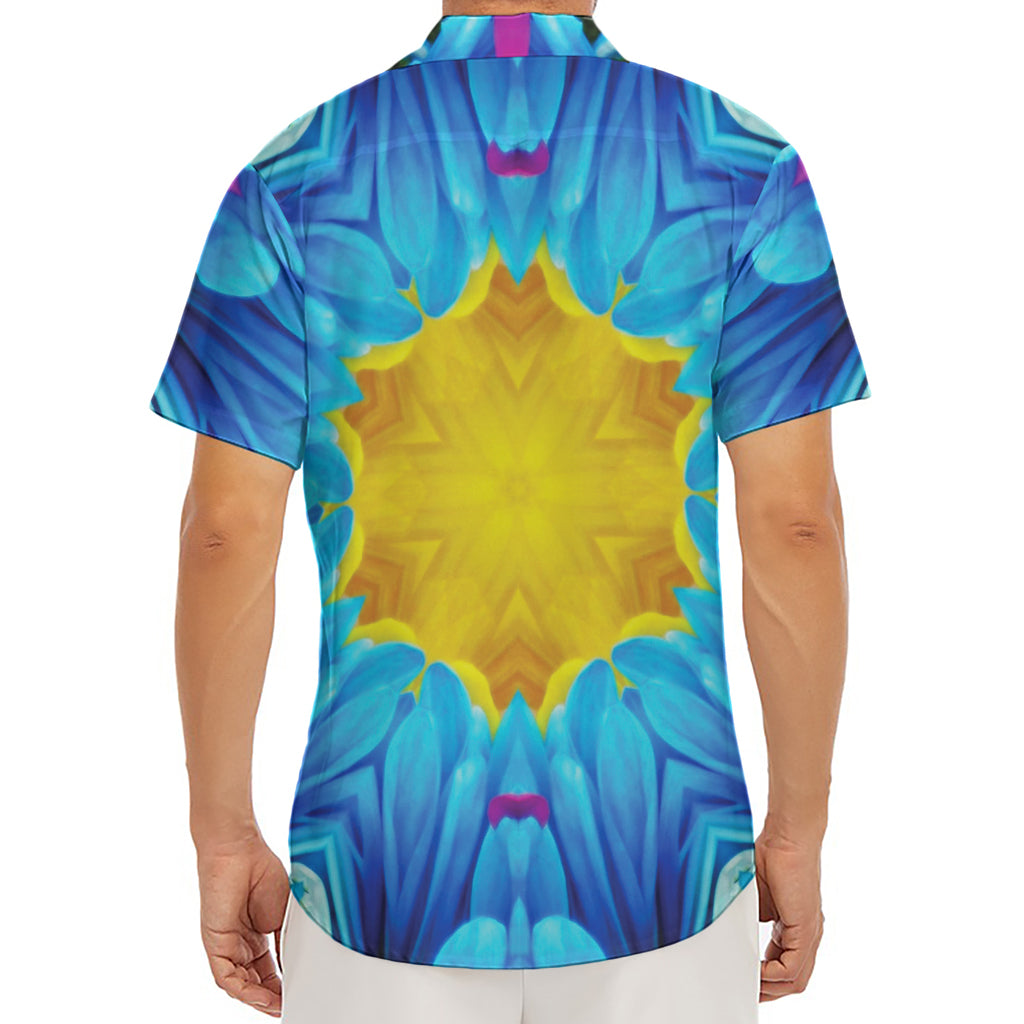 Blue And Pink Flowers Kaleidoscope Print Men's Deep V-Neck Shirt