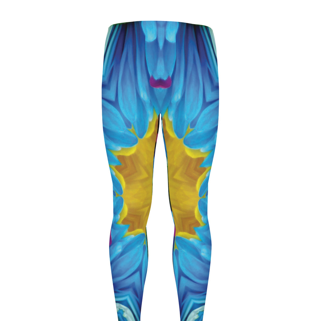 Blue And Pink Flowers Kaleidoscope Print Men's leggings