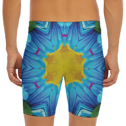 Blue And Pink Flowers Kaleidoscope Print Men's Long Boxer Briefs