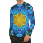 Blue And Pink Flowers Kaleidoscope Print Men's Long Sleeve Rash Guard