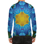 Blue And Pink Flowers Kaleidoscope Print Men's Long Sleeve Rash Guard