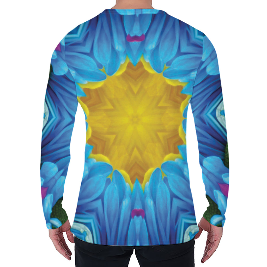 Blue And Pink Flowers Kaleidoscope Print Men's Long Sleeve T-Shirt