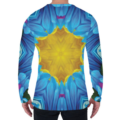 Blue And Pink Flowers Kaleidoscope Print Men's Long Sleeve T-Shirt
