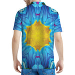 Blue And Pink Flowers Kaleidoscope Print Men's Polo Shirt