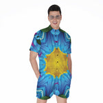 Blue And Pink Flowers Kaleidoscope Print Men's Rompers