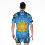 Blue And Pink Flowers Kaleidoscope Print Men's Rompers