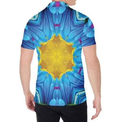 Blue And Pink Flowers Kaleidoscope Print Men's Shirt