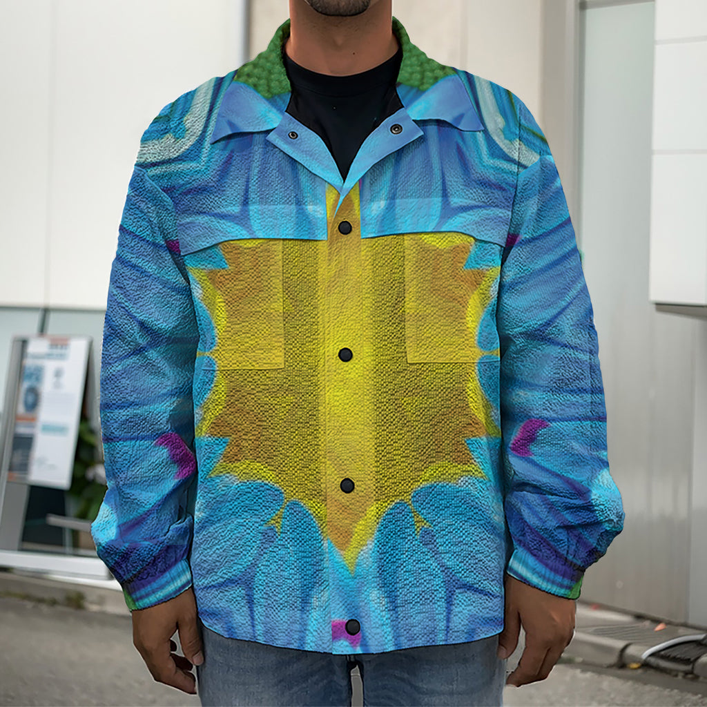 Blue And Pink Flowers Kaleidoscope Print Men's Shirt Jacket