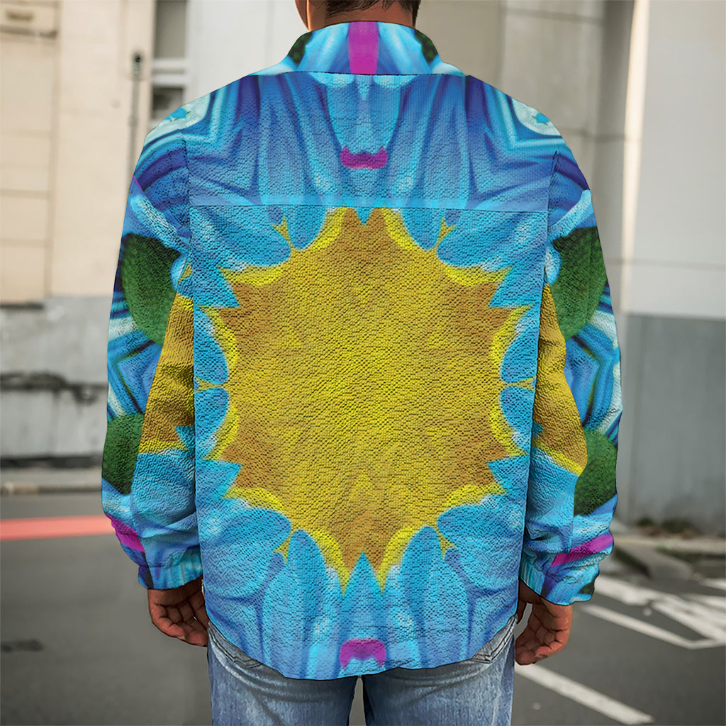 Blue And Pink Flowers Kaleidoscope Print Men's Shirt Jacket