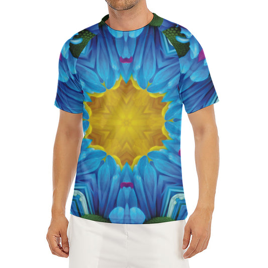 Blue And Pink Flowers Kaleidoscope Print Men's Short Sleeve Rash Guard