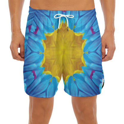 Blue And Pink Flowers Kaleidoscope Print Men's Split Running Shorts
