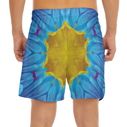Blue And Pink Flowers Kaleidoscope Print Men's Split Running Shorts