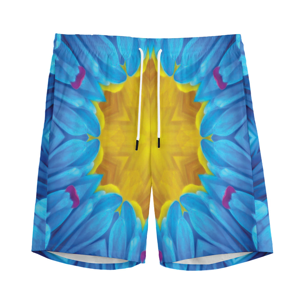 Blue And Pink Flowers Kaleidoscope Print Men's Sports Shorts